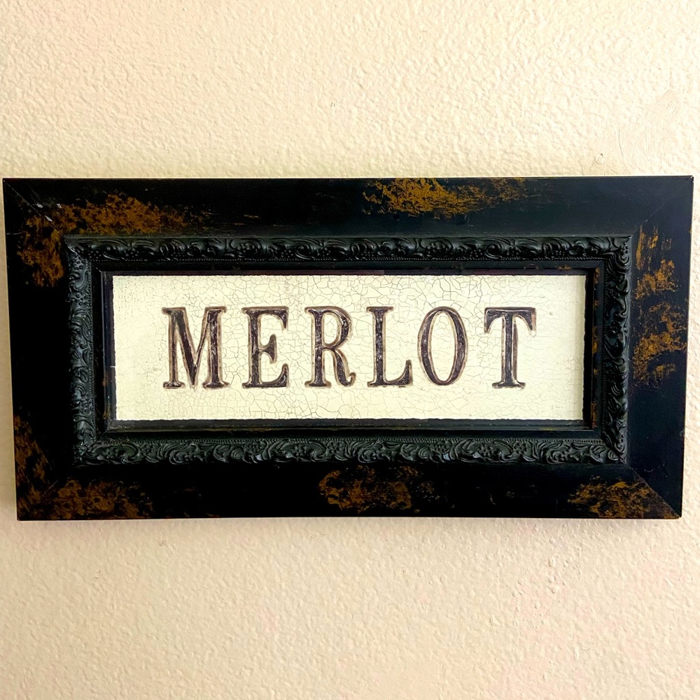 Vintage 90s MERLOT Chocolate Brown & Gold Scrolly Frame Glass